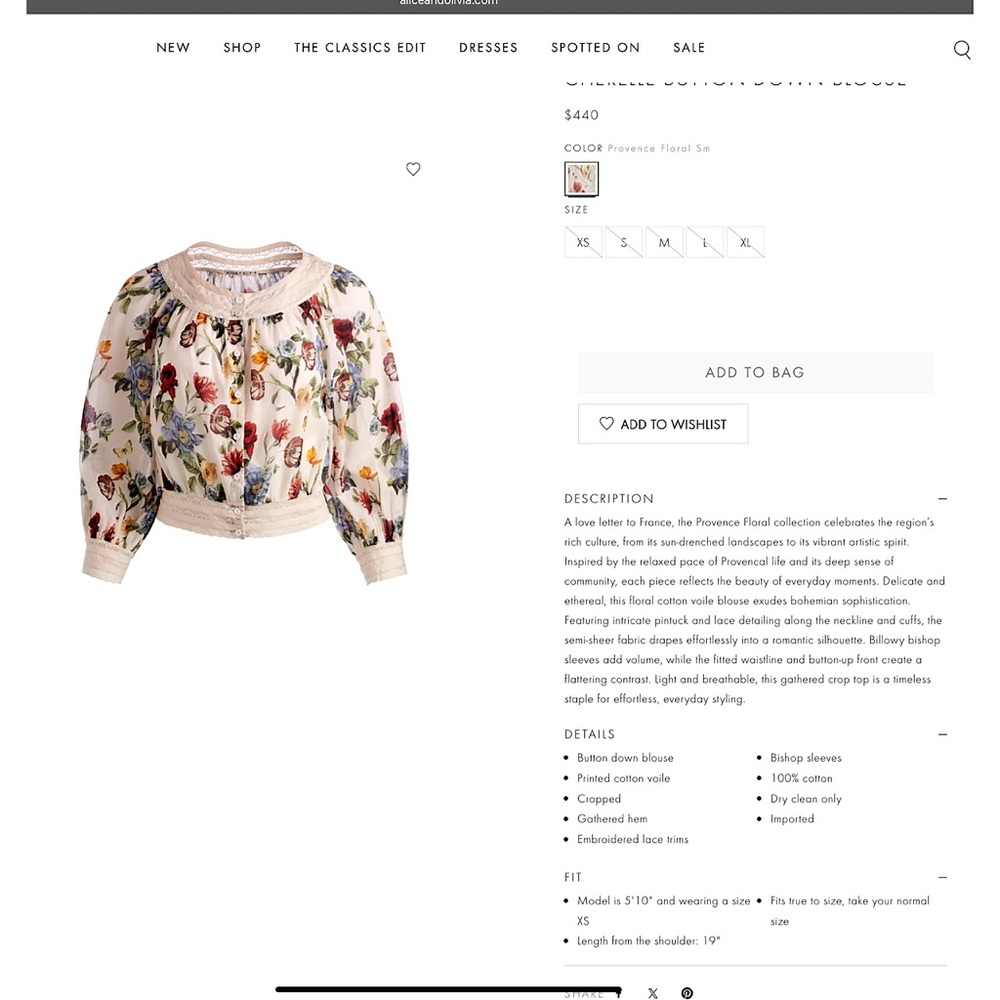 Alice + Olivia Cherelle Floral Button Down Blouse Top - Picture 3 of 12